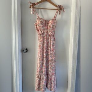 🌻 AUW Floral Pink Maxi Dress With Bow Tie Straps 🌻